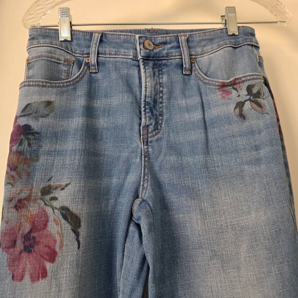 Chico' So Slimming Girlfriend Slim Leg Ankle Blue Denim Floral Print 00R - 2R - Picture 2 of 10